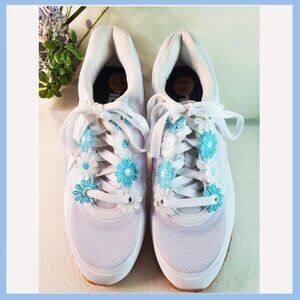 Fila White Sneakers with Light Blue Floral Accents